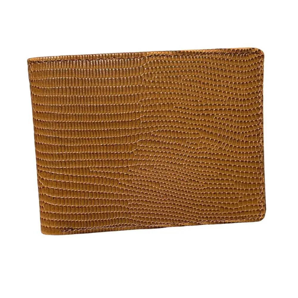 NWT Ili Leather Wallet Brown Tan Reptile Snake Print Bifold RFID Blocking Men's